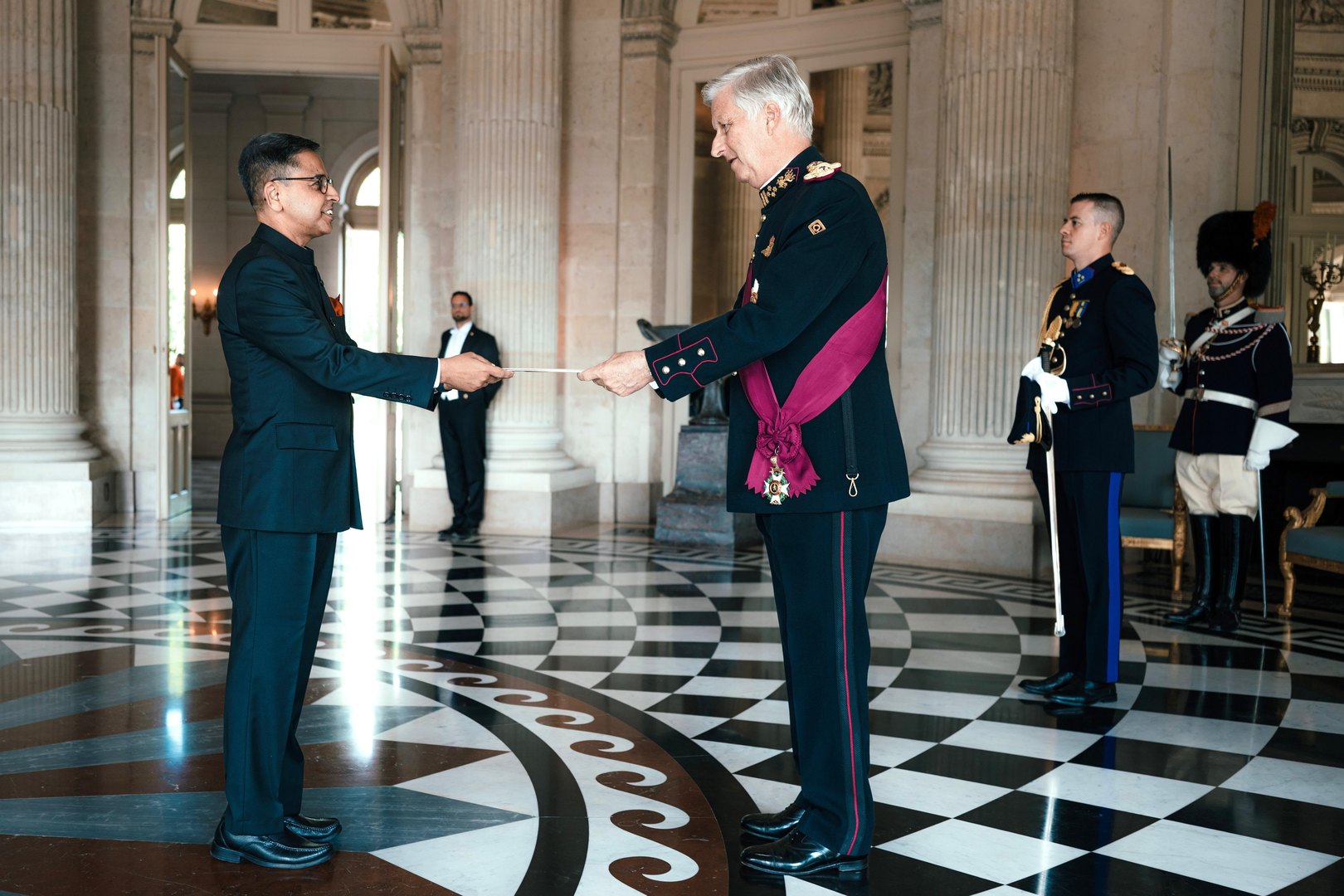 Ambassador Pranay Verma presenting credentials to King Philippe at the Castle of Laeken